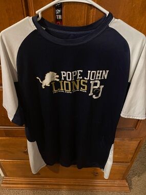 Augusta Sportswear Navy and White Pope John Lions Athletic Tee with Gold Logo